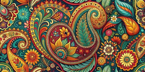Panoramic Ornate Paisley Pattern Background - Hand Drawn Design