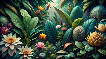 Obraz premium Panoramic Sophisticated Botanical Backdrop: Intricate Plant Designs