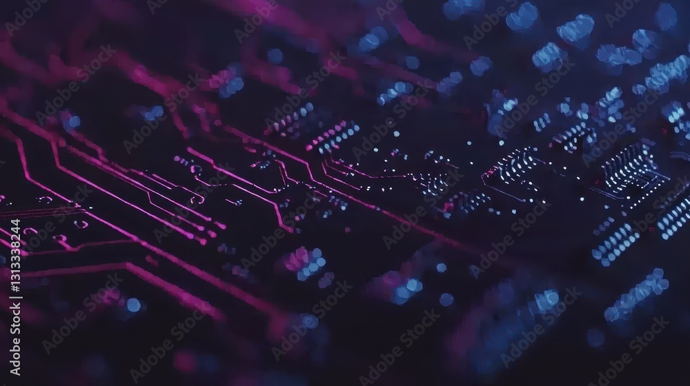 Poster abstract close-up of colorful circuit board with neon lights