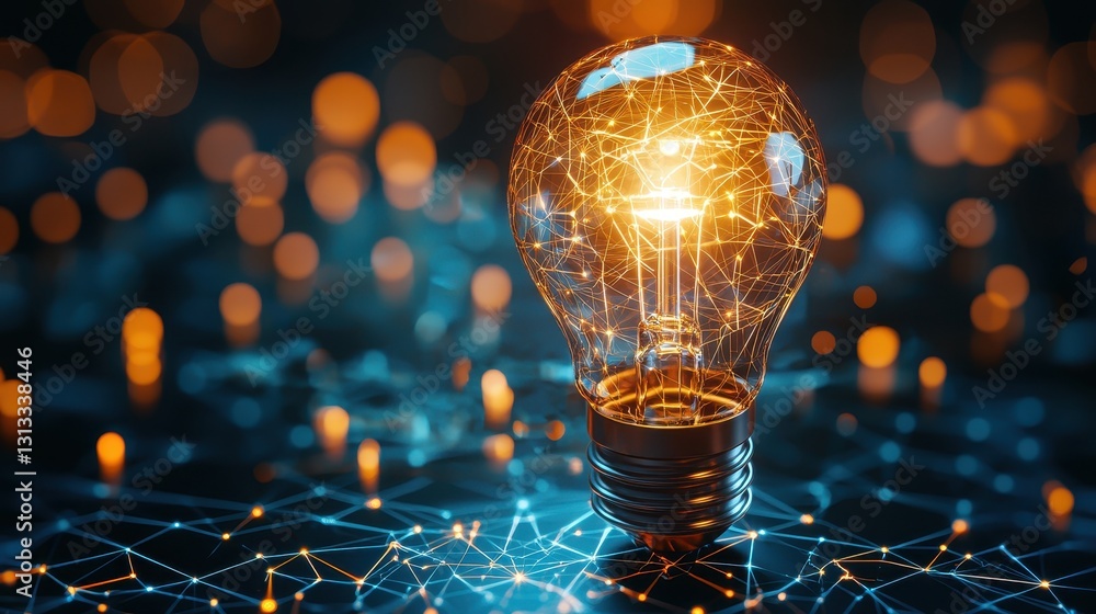 Poster exploring innovative light bulb concepts modern tech and bright ideas in abstract art
