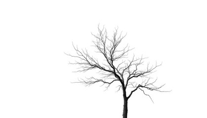 Lone deciduous tree, stark branches against bright white backdrop,  simple,  leafless