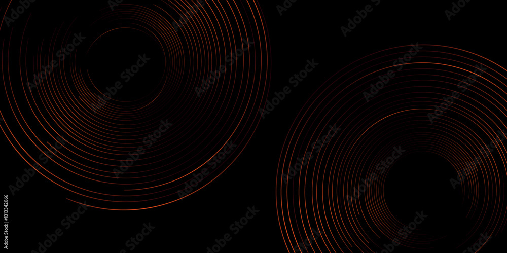 Poster Abstract red geometric lines on dark background. Swirl circular lines pattern. Geometric spiral. Template Space for Text. Abstract Minimalist Wallpaper  with Copy Space on Black Background, vector.