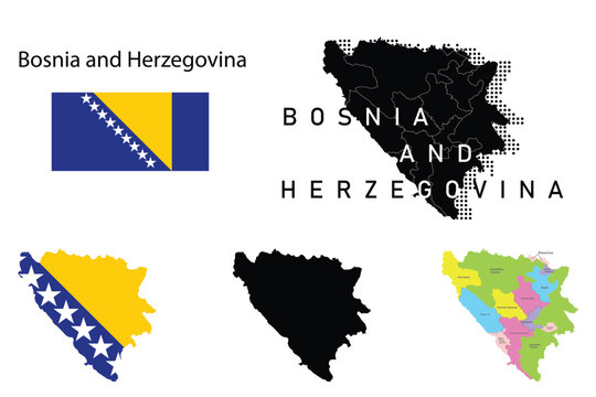Bosnia and Herzegovina flag and map illustration vector.