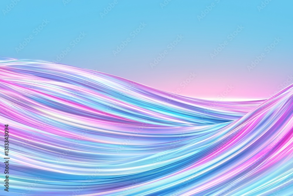 Poster a vibrant, abstract wave pattern in shades of blue and pink, creating a sense of fluidity and motion