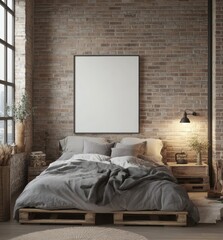 Loft Bedroom with Blank Art