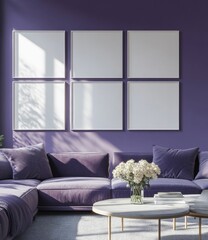 Purple living room with framed art