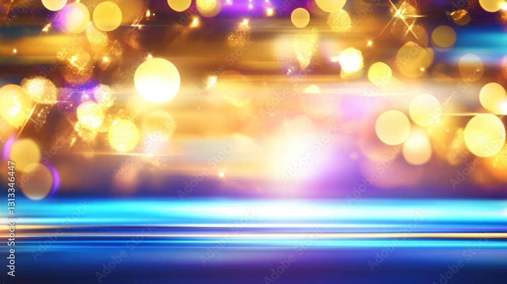 Poster shimmering bokeh lights in golden and purple hues create an enchanting, dynamic atmosphere perfect f