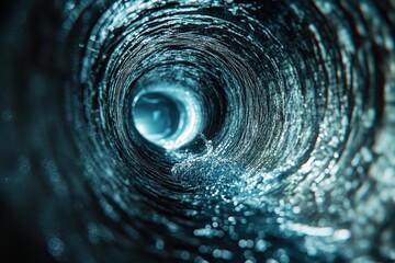 A cut main sewer line being hydro jetted for cleaning