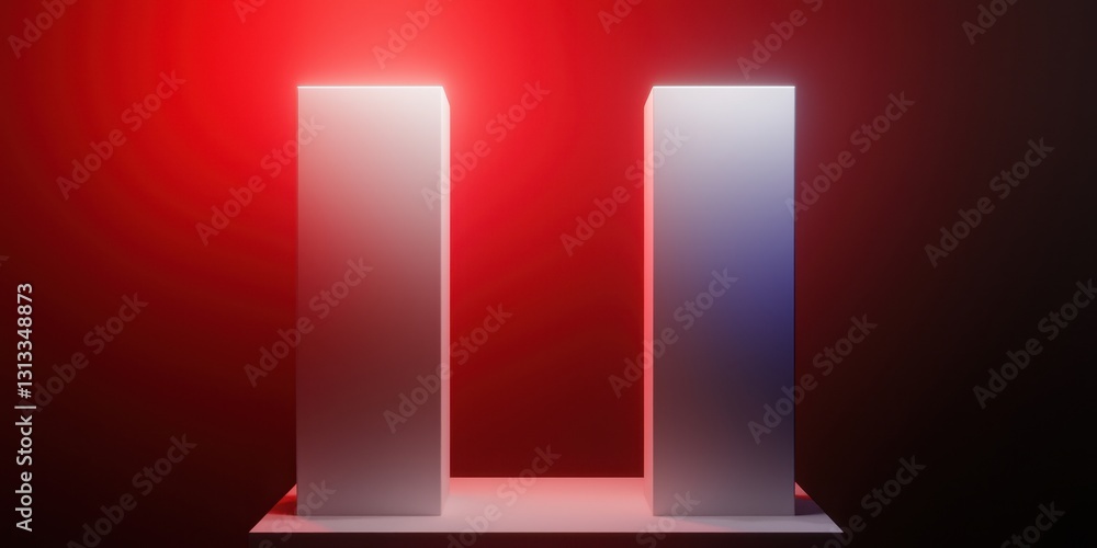 Poster Two sleek pillars illuminated by red light, set against a dark background, creating a modern and minimalist aesthetic.