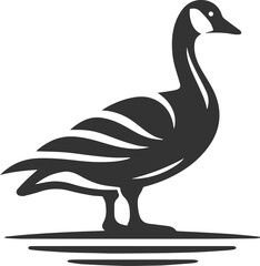 silhouette of a goose standing on the edge of a pond animal vector