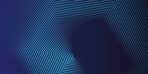 Dark blue background with hexagon geometric line pattern.