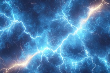 Obraz premium A blue electric thunderbolt lit up the night during a storm, creating a crackling impact and a magical flash of energy