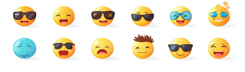 Isolated illustrations of cartoon character faces with expressions such as smiling, crying, and surprised. Doodle caricature icons