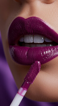 Close-up de l&aacute;bios glossy em tons de rosa vibrante, com textura brilhante e efeito 3D, ideal para campanhas de cosm&eacute;ticos e beleza.