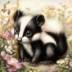 Fototapeta premium The beauty of nature captured with a skunk in a floral setting.