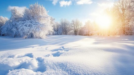 Fototapeta premium Stunning Winter Landscape Snow Path Forest Sunset