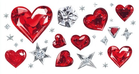 Red and clear jewels on white