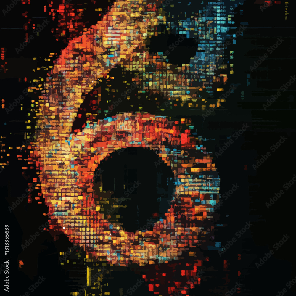 Poster pixelated number six abstract data visualization artificial intelligence