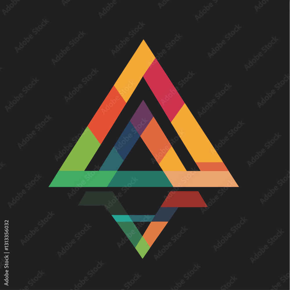 Poster abstract colorful geometric triangle with reflection on a dark background