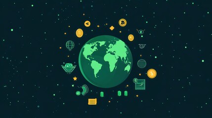 Fototapeta premium The green world globe surrounded by financial currency symbols