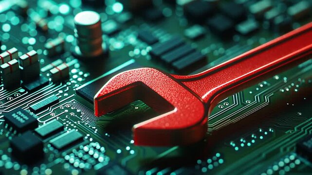 Red wrench on a circuit board (1)
