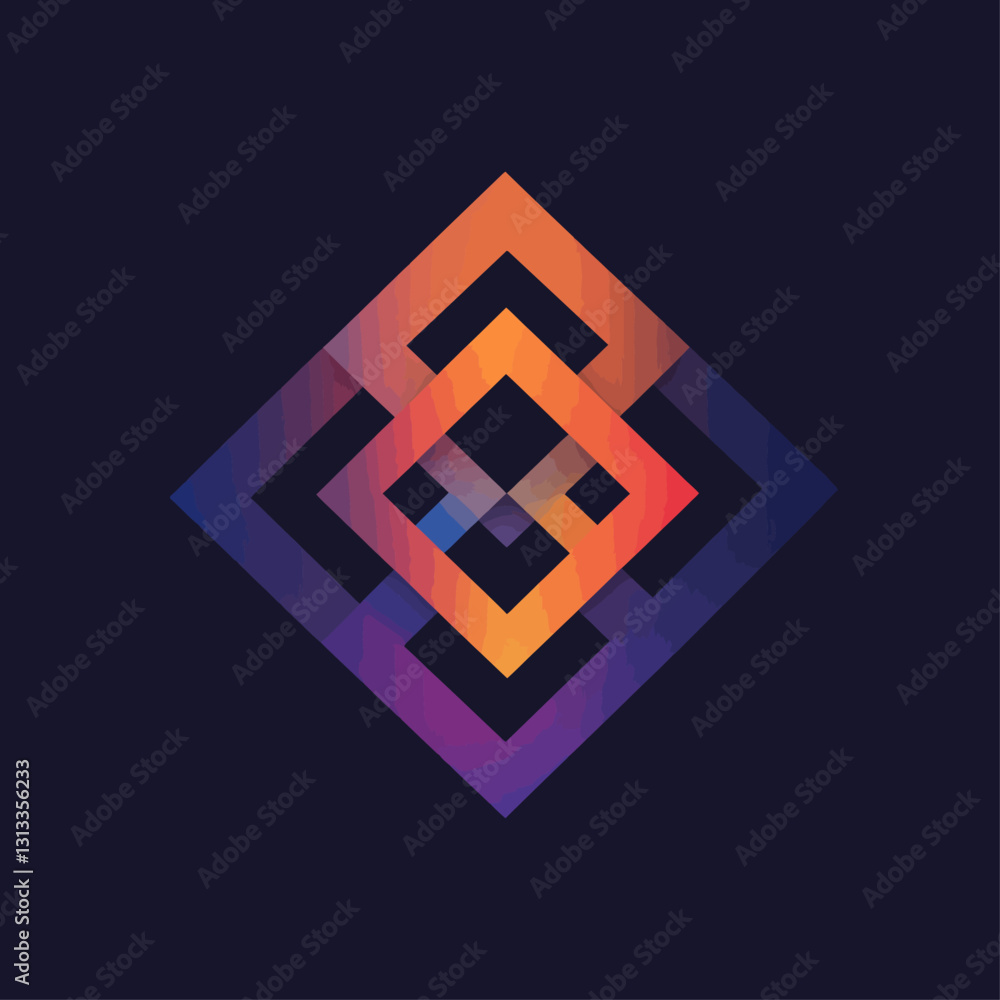 Poster abstract interlocked squares with vibrant gradient on a dark backdrop