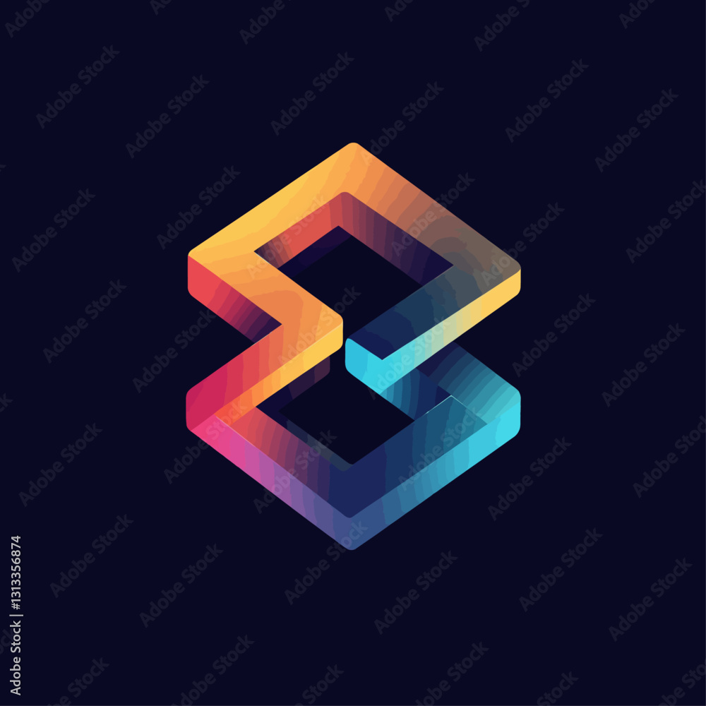 Poster abstract isometric shape with gradients on dark background for technology