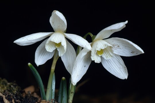 Close up of wild Elwes s snowdrop flowers in Ukraine