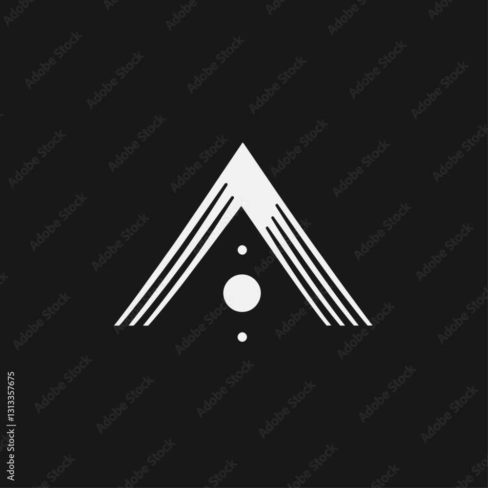 Poster abstract white triangle with lines and circles on black background