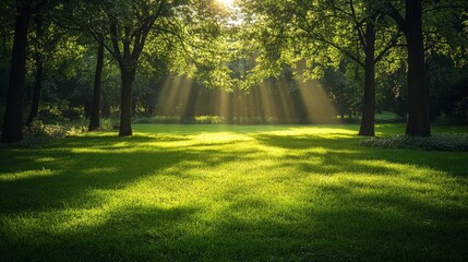 Obraz premium Empty green natural backdrop, light filtering through trees, perfect for showcasing eco-friendly products