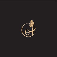 modern circle floral EL initial line logo monogram wedding concept letter
