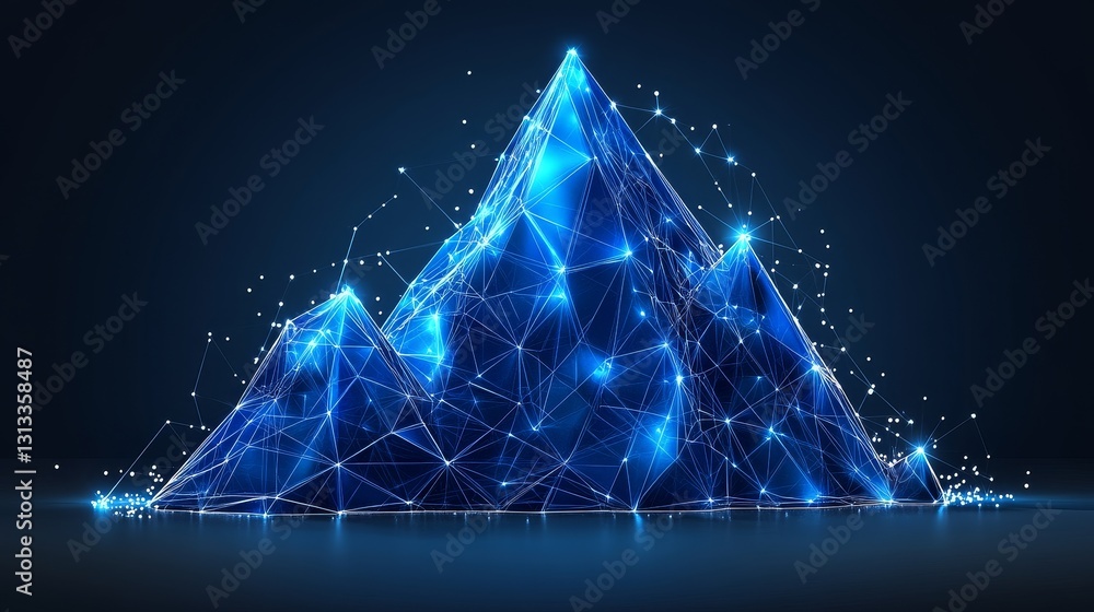 Aufkleber abstract luminous mountains digital tech concept futuristic network glowing particles innovation adv