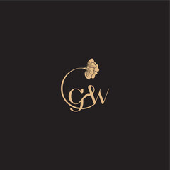 modern circle floral monogram wedding concept letter initial line logo GW