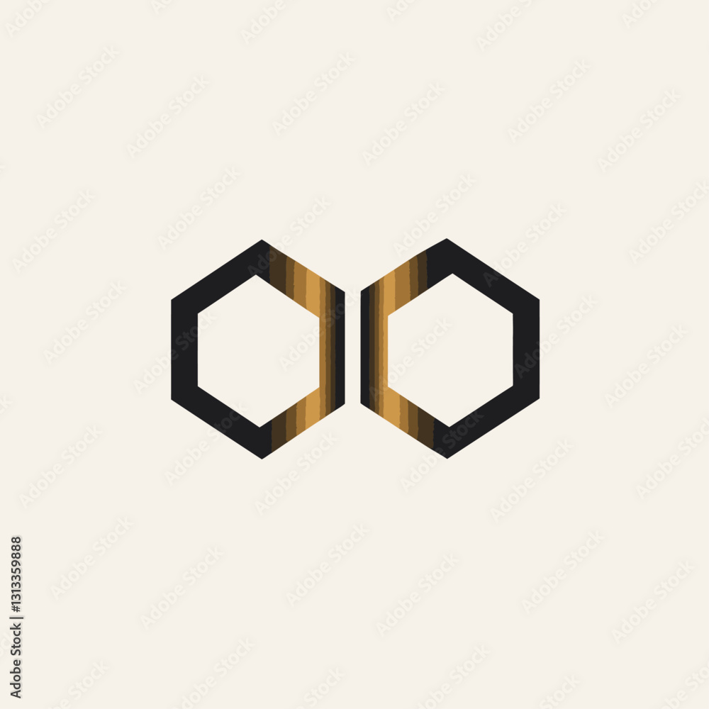 Poster abstract geometric hexagon shapes with gold gradient on neutral background