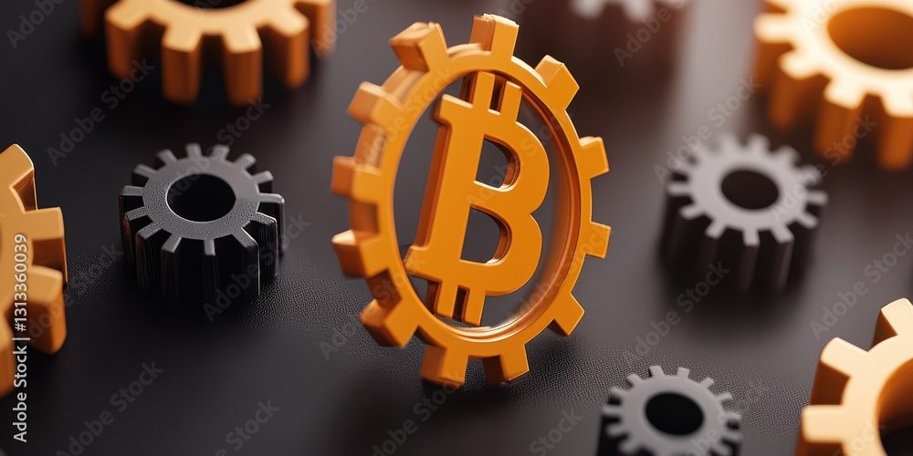 Aufkleber a bitcoin symbol surrounded by gears, symbolizing the integration of cryptocurrency and technology i