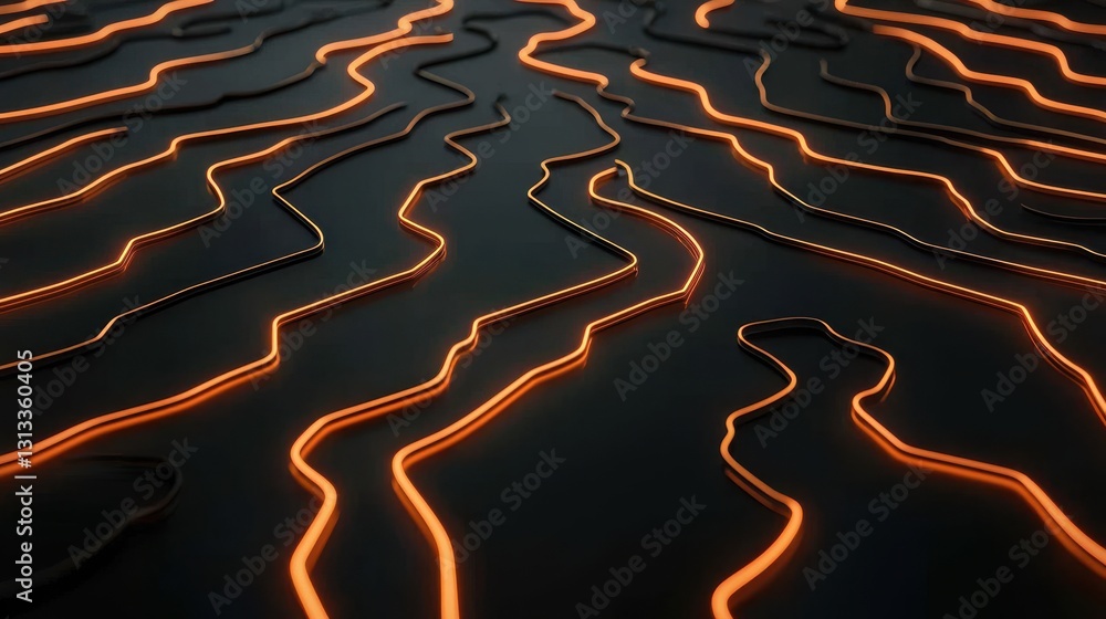 Aufkleber A mesmerizing pattern of glowing orange lines flows across a dark surface, creating a dynamic and modern visual effect.