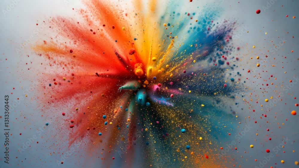 Poster dynamic explosion of colorful paint splashes on a surface