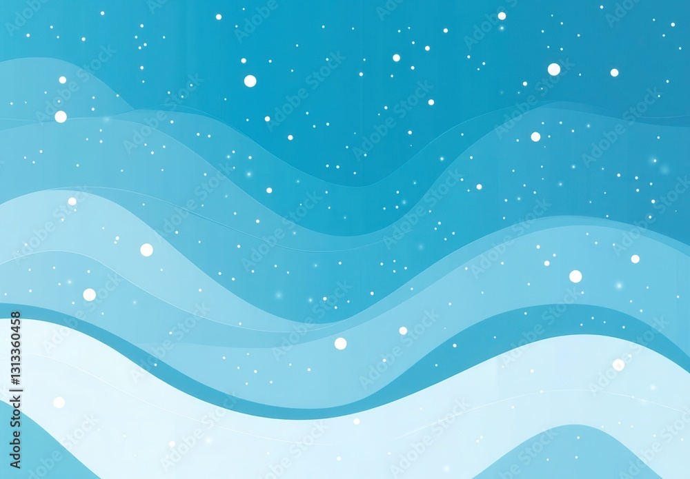 Poster calm and serene abstract blue waves with floating snowflakes for soothing backgrounds and relaxing d