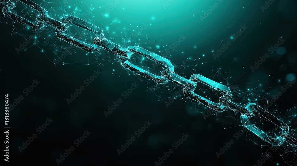 Poster a close-up view of a glowing chain submerged in dark water, surrounded by bubbles, creating a mystic
