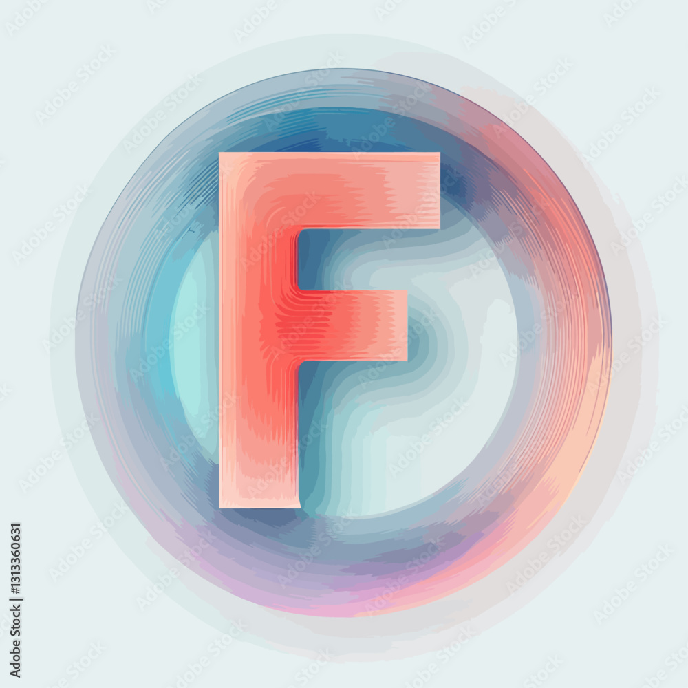 Poster creative letter f with gradient circle frame on soft background design