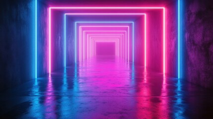 Fototapeta premium Futuristic Square Neon Gateway with a Blue-to-Red Glow 