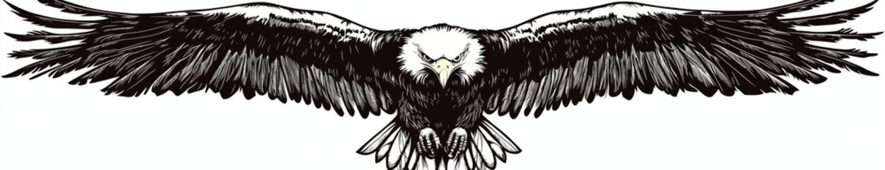 Obraz premium A contemporary hand-drawn black-and-white doodle of an eagle making a swooping attack