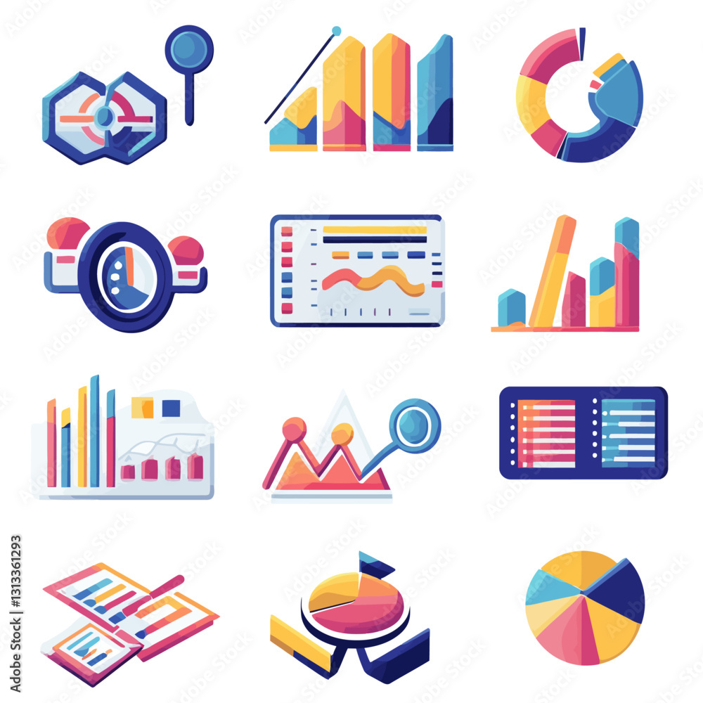 Poster data analytics and business intelligence icons for data visualization design