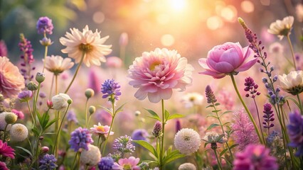 Fototapeta premium Serene Floral Garden: Soft Hues & Flowing Lines - High-Resolution Stock Photo