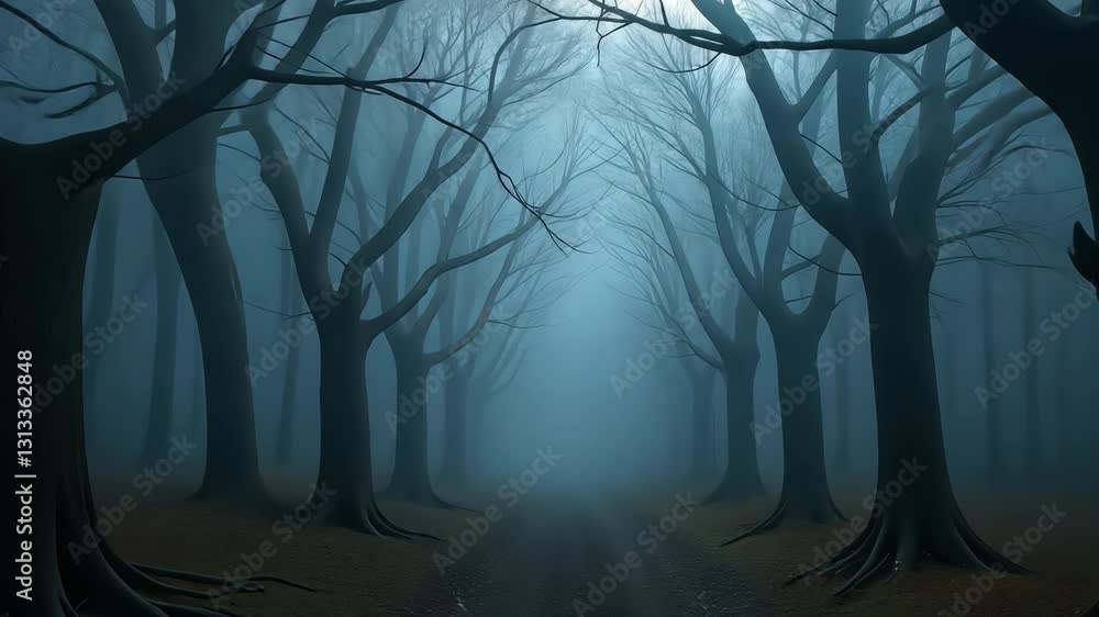 Aufkleber dense fog in a forest creating a mysterious atmosphere