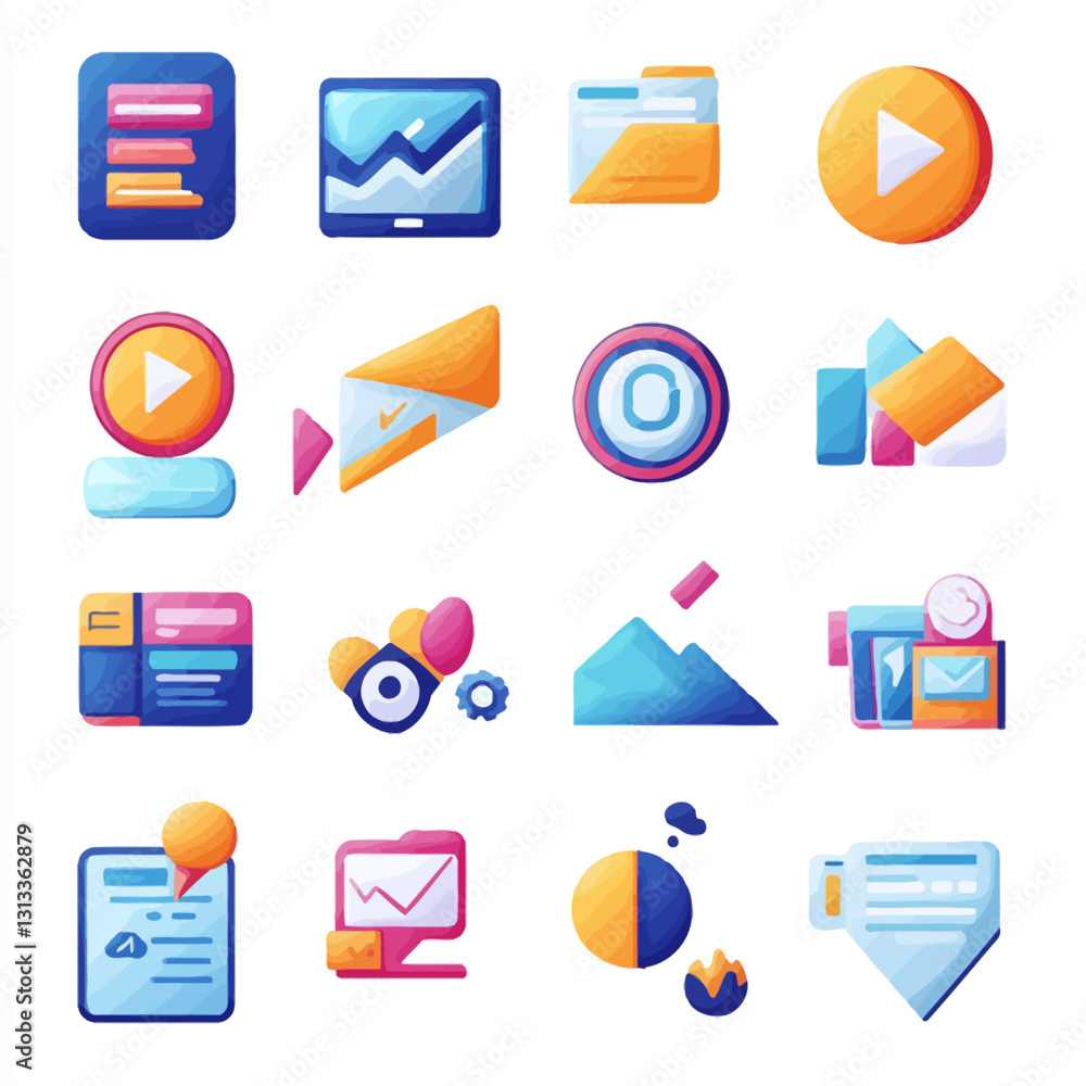 Poster data analysis and process icons for business and technology management
