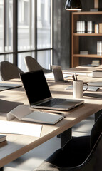 Minimalist meeting room interior design offering serene workspace atmosphere and tools