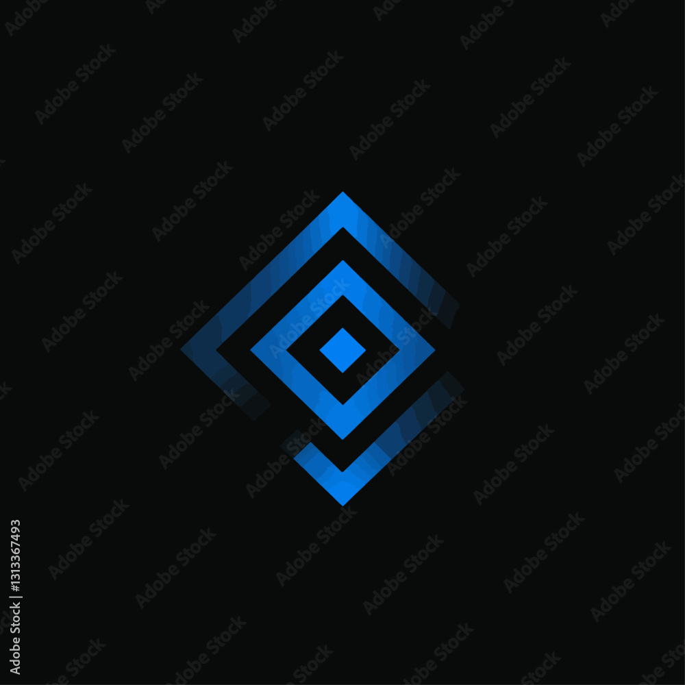 Poster abstract blue square pattern, gradient lines on black background design