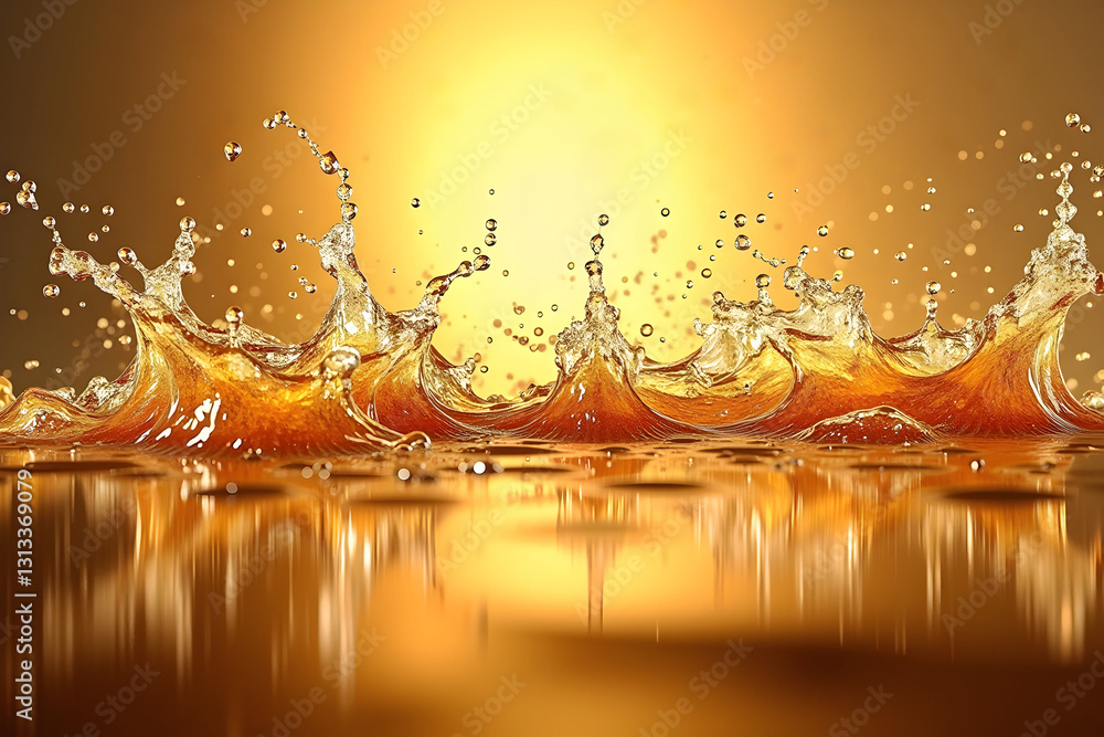 Aufkleber golden splash of liquid creating dynamic waves against a warm backdrop.