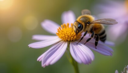 Bee on Purple Flower, Macro Photography - Macro photography